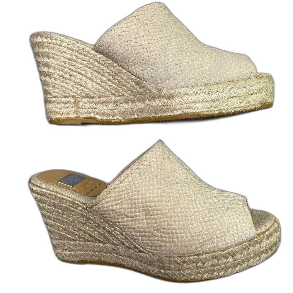 Kanna Suede Espadrille Mules Womens 40 9.5 Wedge Platform Snake Embossed Beige
